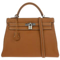 Hermes Kelly Handbag Brown Togo With Palladium Hardware Gold Leather Handbag ( )