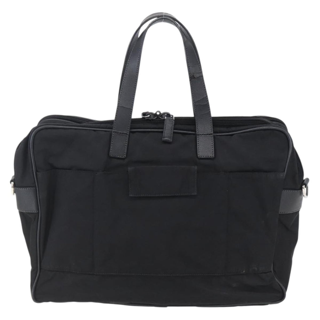 Prada Convertible Front Zip Briefcase Tessuto With Saffiano Leather Black Nylon Briefcase Bag (Authentic  )