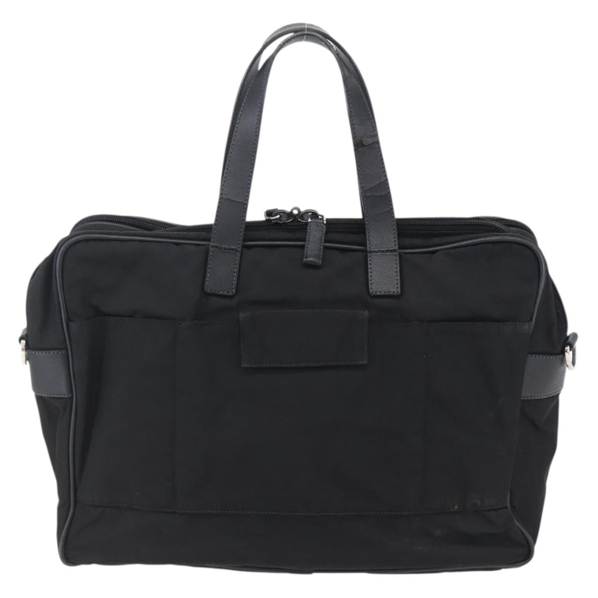 Prada Convertible Front Zip Briefcase Tessuto With Saffiano Leather Black Nylon Briefcase Bag (Authentic  )