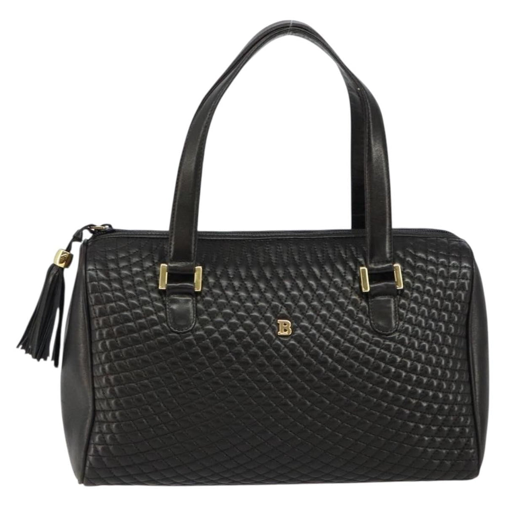 Bally Vintage Handbag Quilted Leather Black Leather Handbag (Authentic  )