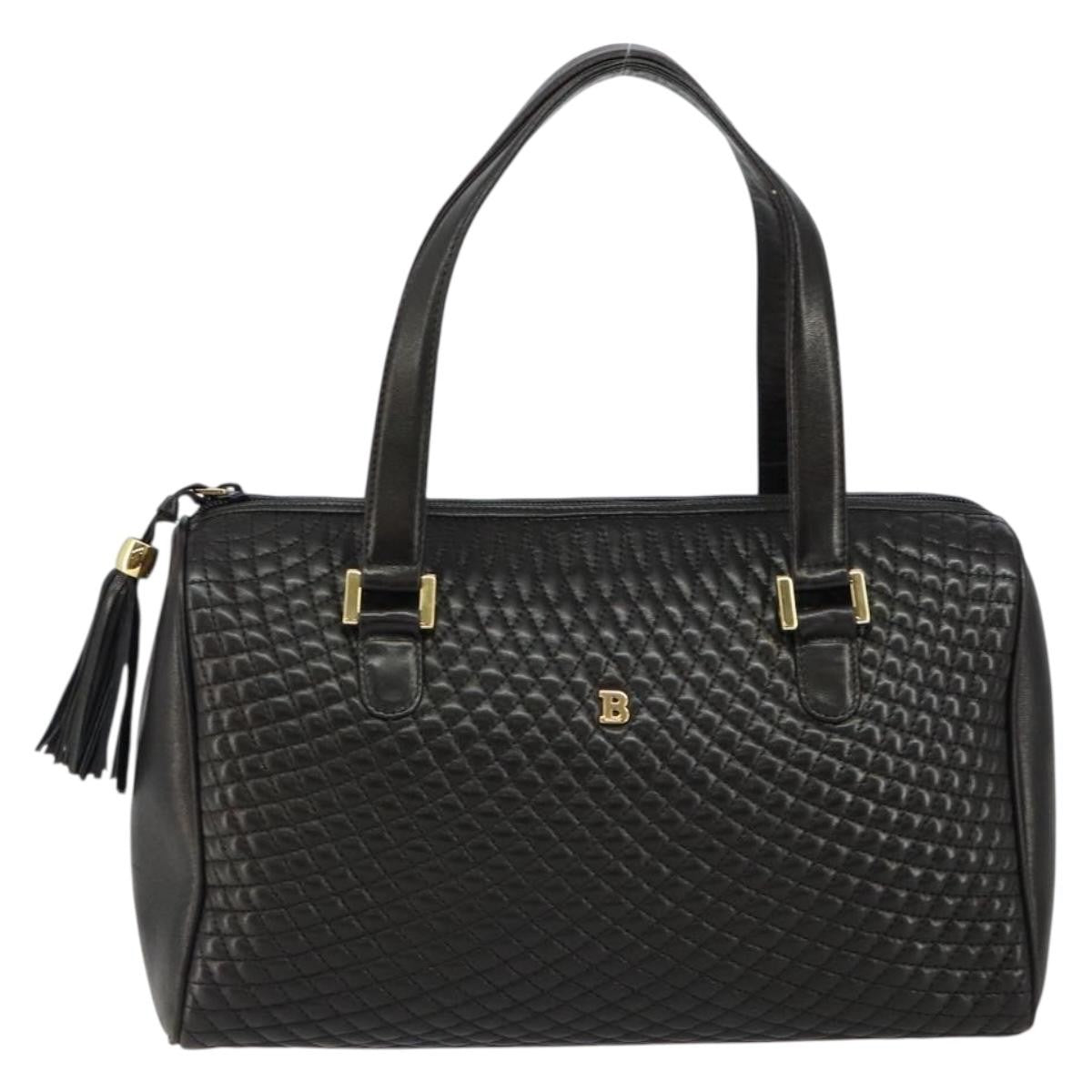 Bally Vintage Handbag Quilted Leather Black Leather Handbag (Authentic  )