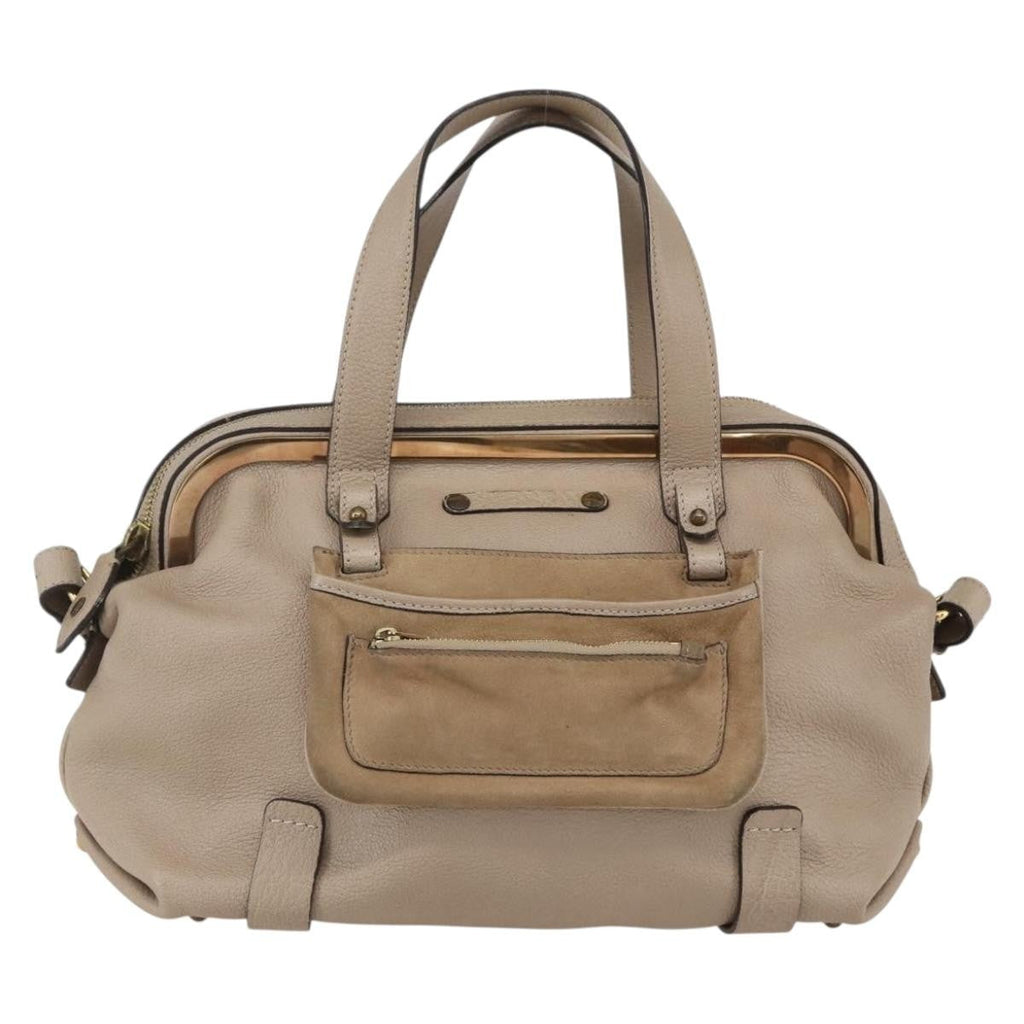 Chloe Abby Convertible Frame Satchel Leather With Suede Beige Leather Handbag (Authentic  )