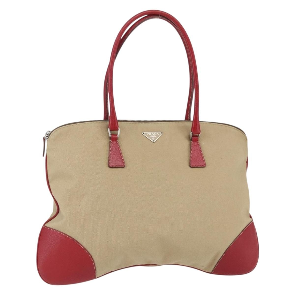 Prada Vintage Handbag Canvas Beige Canvas Handbag (Authentic  )