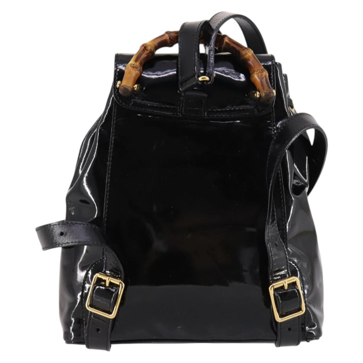 Gucci Vintage Bamboo Backpack Patent Black Patent_Leather Backpack Bag (Authentic  )