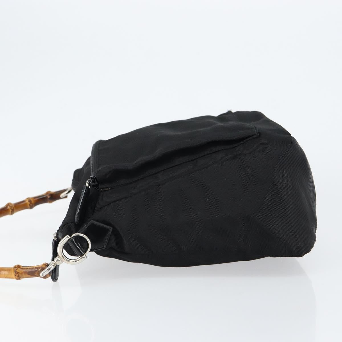 Gucci Vintage Bamboo Handle Bag Nylon Black Nylon Handbag (Authentic  )