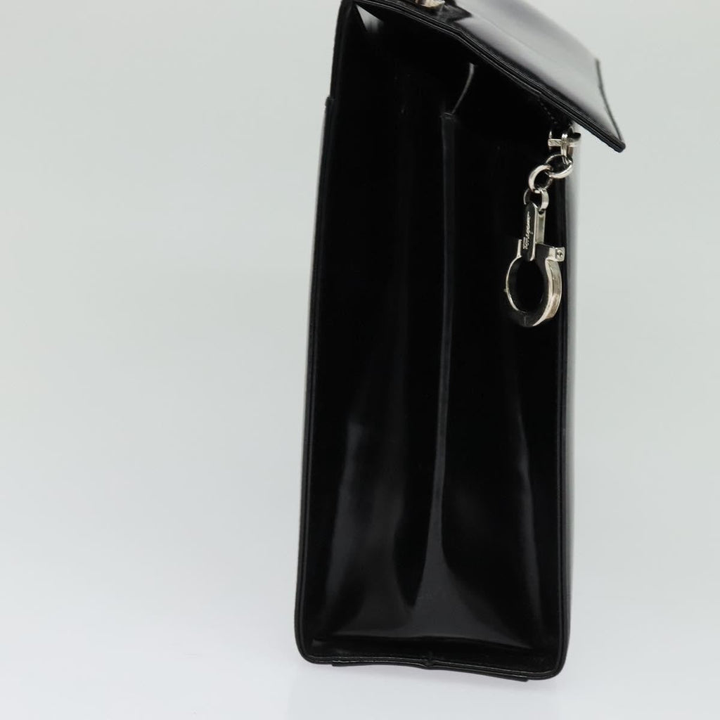 Salvatore Ferragamo Gancini Handbag Patent Leather Black Patent_Leather Handbag (Authentic  )