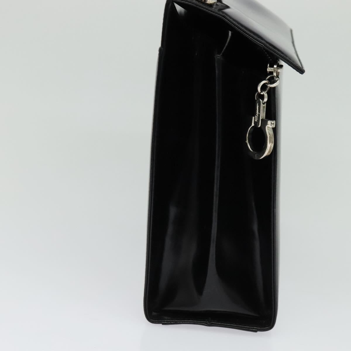 Salvatore Ferragamo Gancini Handbag Patent Leather Black Patent_Leather Handbag (Authentic  )