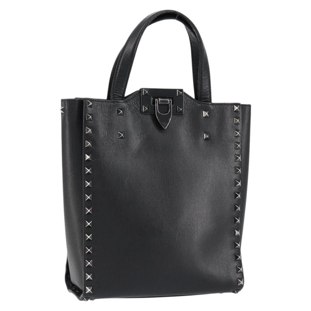 Valentino Garavani Rockstud Tote Rigid Leather Black Leather Handbag (Authentic  )