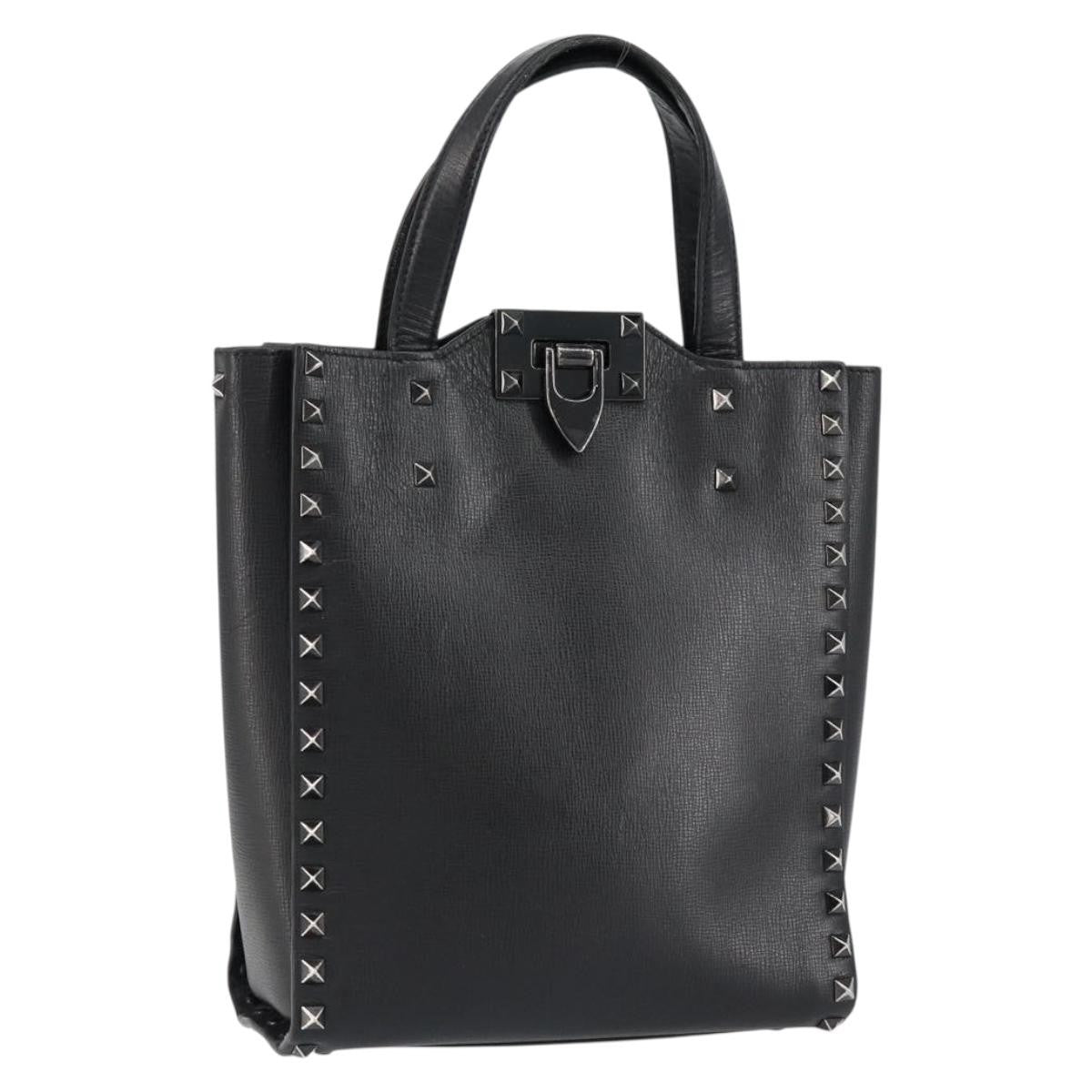 Valentino Garavani Rockstud Tote Rigid Leather Black Leather Handbag (Authentic  )