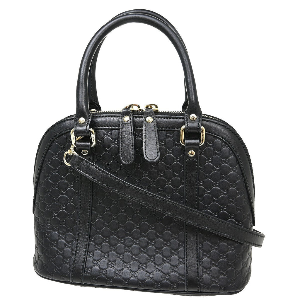 Gucci Convertible Dome Satchel Guccissima Leather Black Leather Handbag ( )