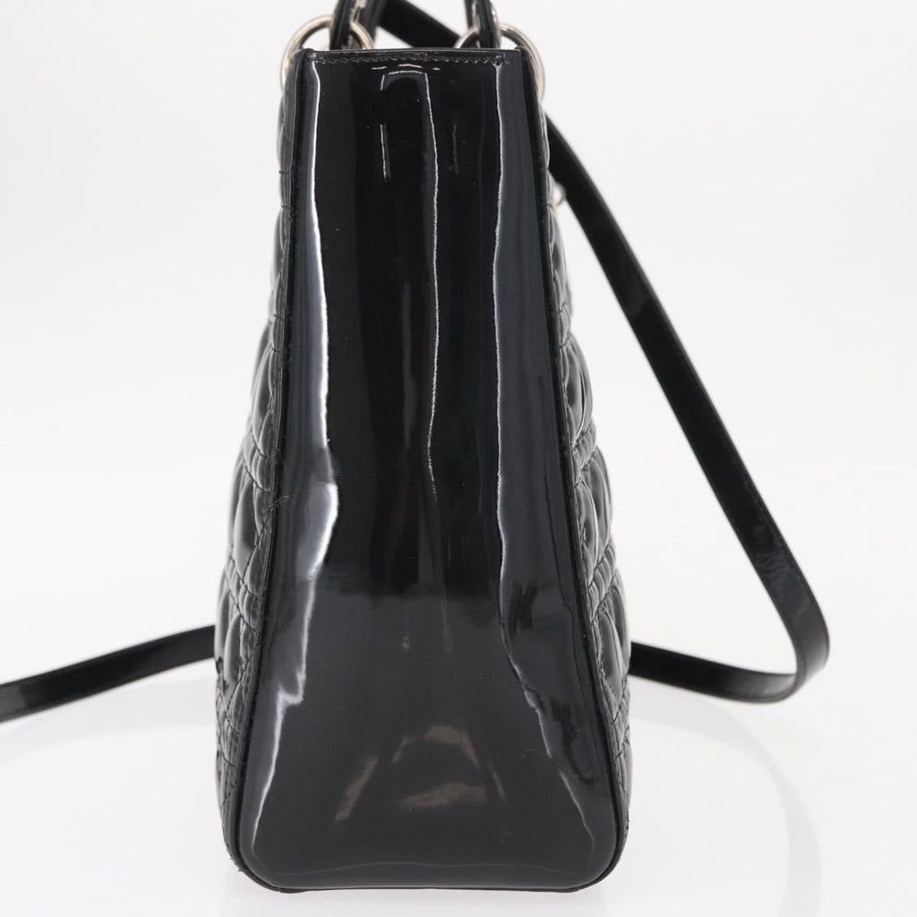 Christian Dior Lady Dior Bag Cannage Quilt Patent Black Patent_Leather Handbag (Authentic  )