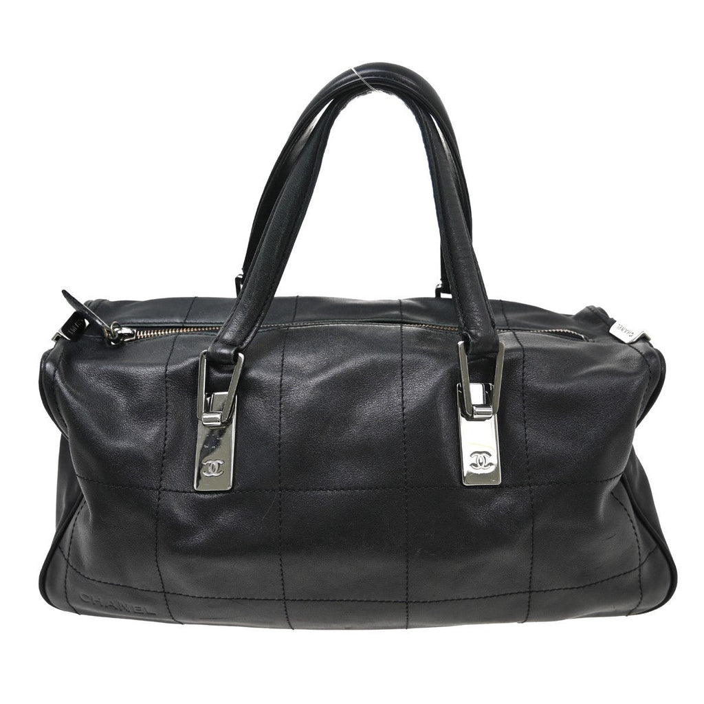 Chanel Chocolate Bar Cc Handbag Quilted Lambskin Black Leather Handbag ( )