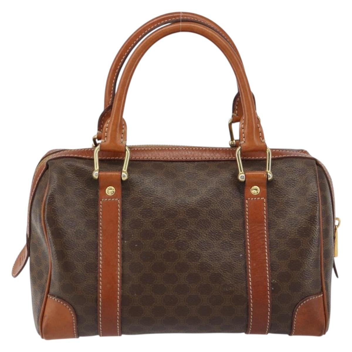 Celine Vintage Macadam Handbag Canvas And Leather Brown Canvas Handbag (Authentic  )