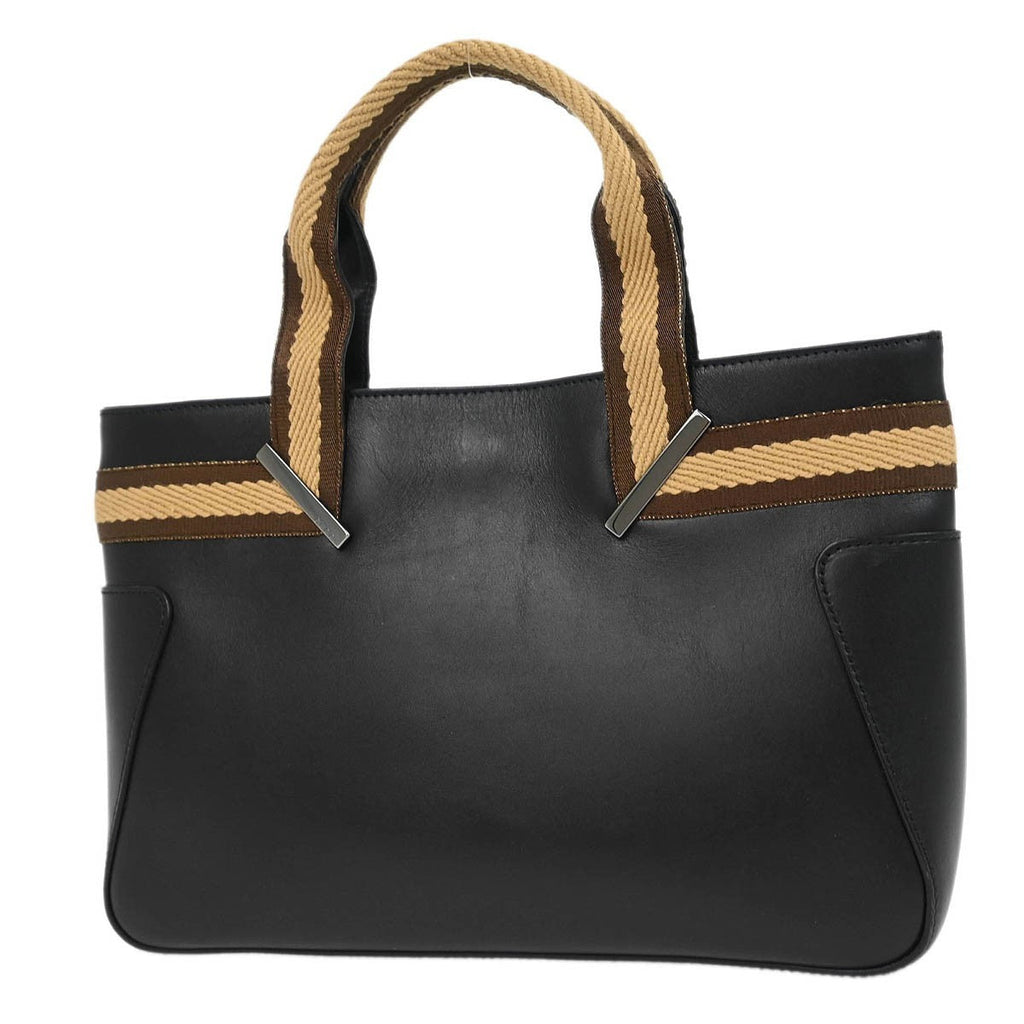 Gucci Web Handbag Leather Wih Canvas Black Leather Handbag (Authentic  )