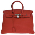 Hermes Birkin Handbag Red Togo With Palladium Hardware Red Leather Handbag (Authentic  )