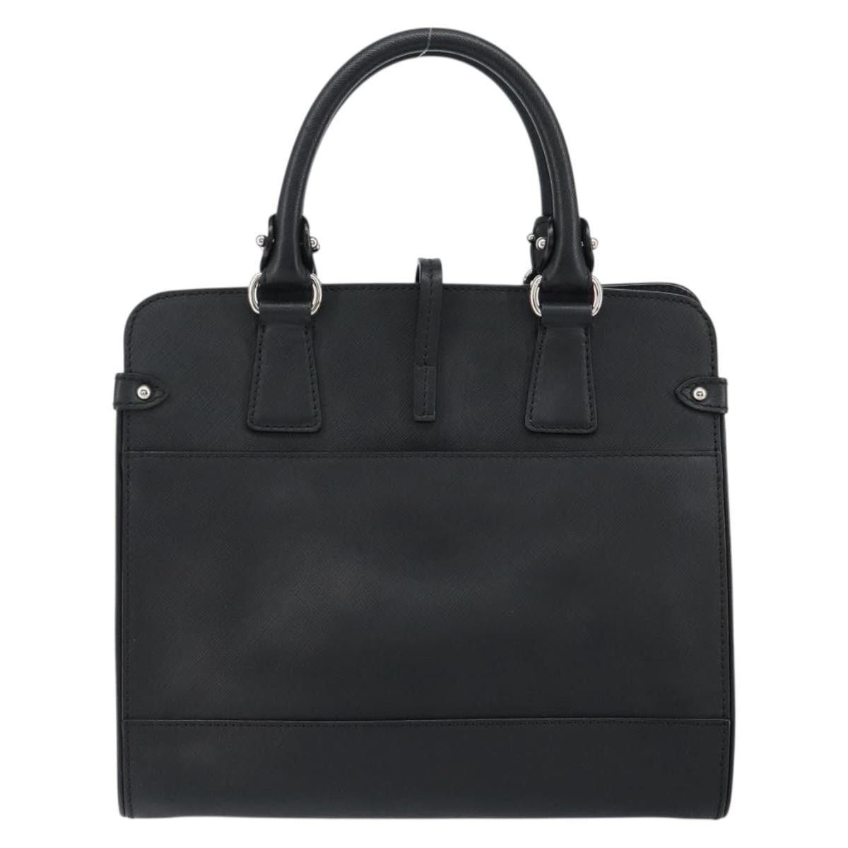 Salvatore Ferragamo Gancini Handbag Leather Black Leather Handbag (Authentic  )