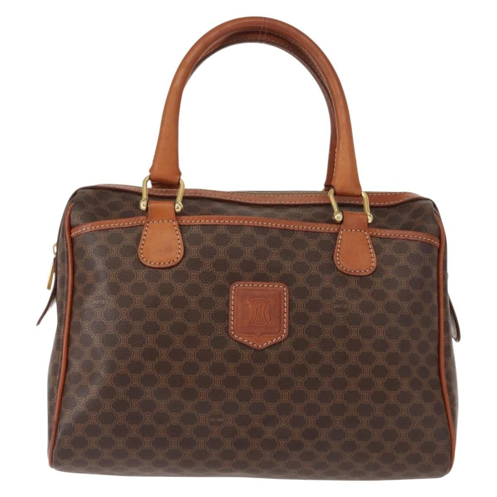 Celine Vintage Macadam Handbag Canvas And Leather Brown Canvas Handbag (Authentic  )