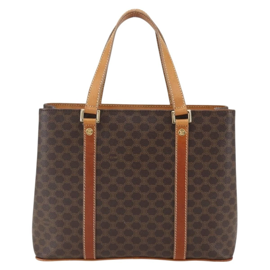 Celine Vintage Macadam Handbag Canvas And Leather Brown Canvas Handbag (Authentic  )
