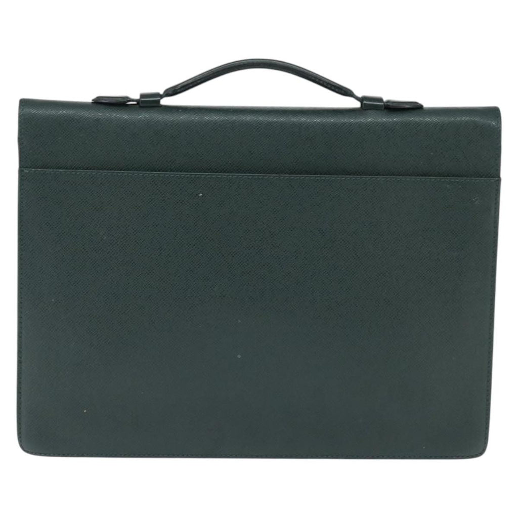 Louis Vuitton Serviette Kourad Briefcase Taiga Leather Green Leather Briefcase Bag (Authentic  )