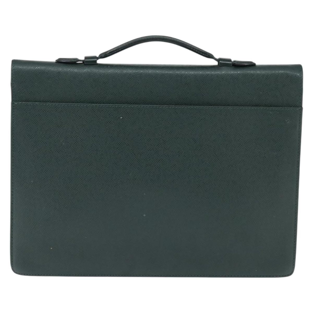 Louis Vuitton Serviette Kourad Briefcase Taiga Leather Green Leather Briefcase Bag (Authentic  )