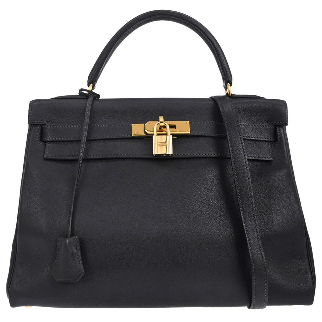 Hermes Kelly Handbag Blue Courchevel With Gold Hardware Blue Leather Handbag (Authentic  )
