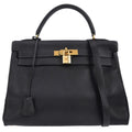 Hermes Kelly Handbag Blue Courchevel With Gold Hardware Blue Leather Handbag (Authentic  )