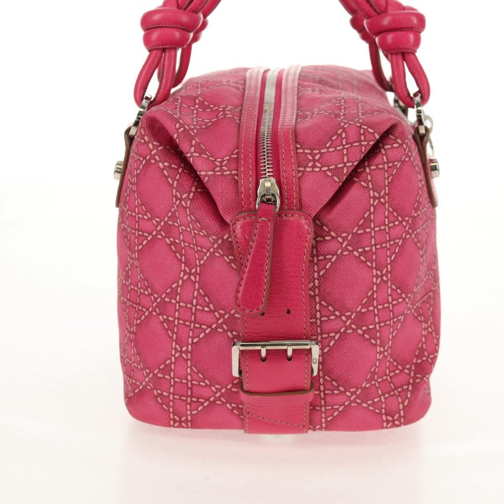 Christian Dior Cannage Handbag Canvas Pink Canvas Handbag (Authentic  )