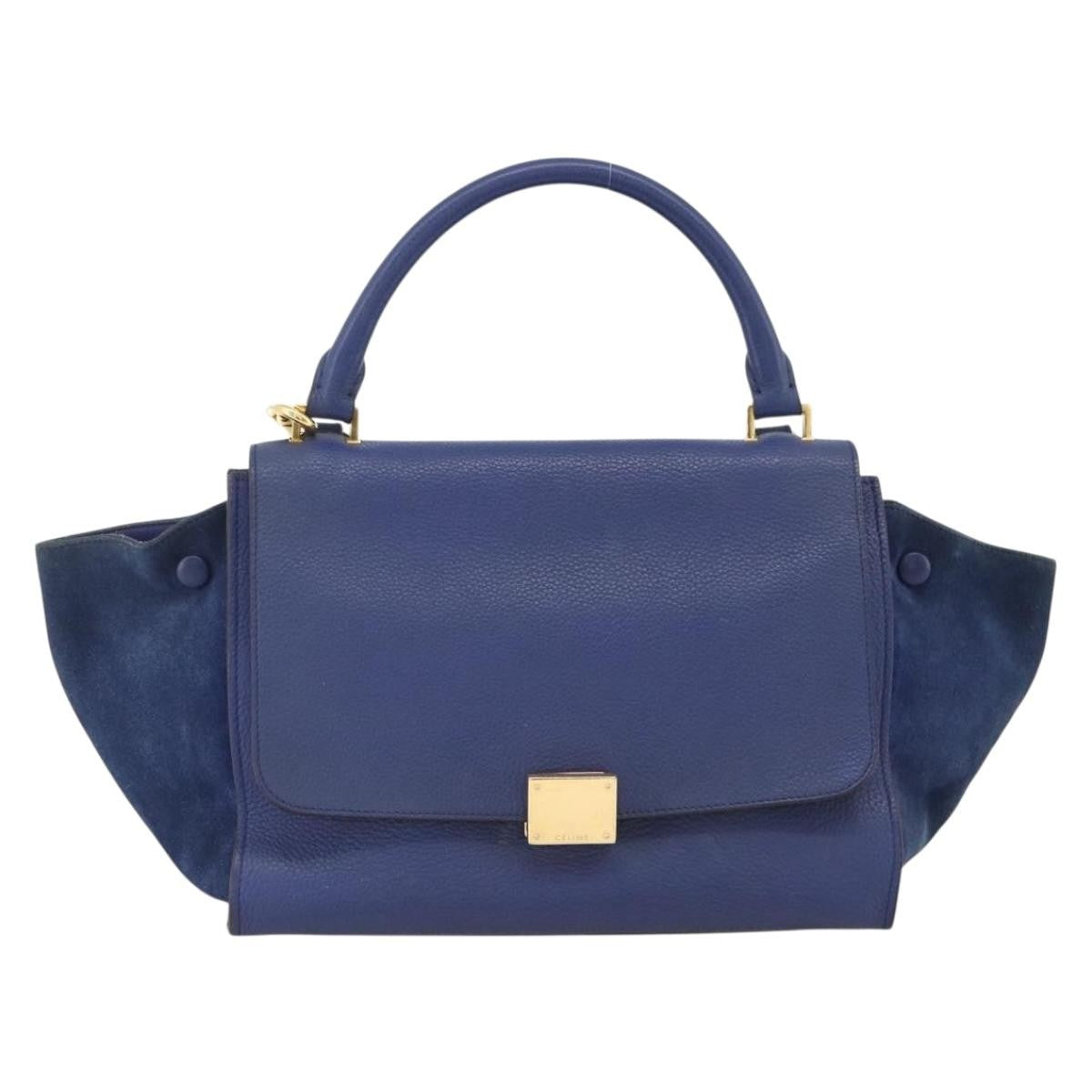 Celine Trapeze Bag Leather With Suede Blue Leather Handbag ( )