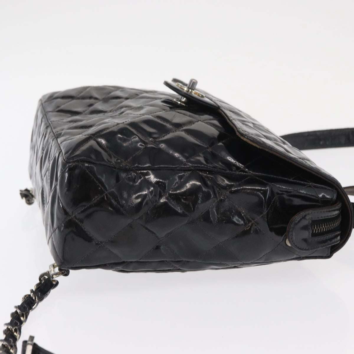 Chanel Vintage Square Flap Backpack Enamel Black Patent_Leather Backpack Bag (Authentic  )