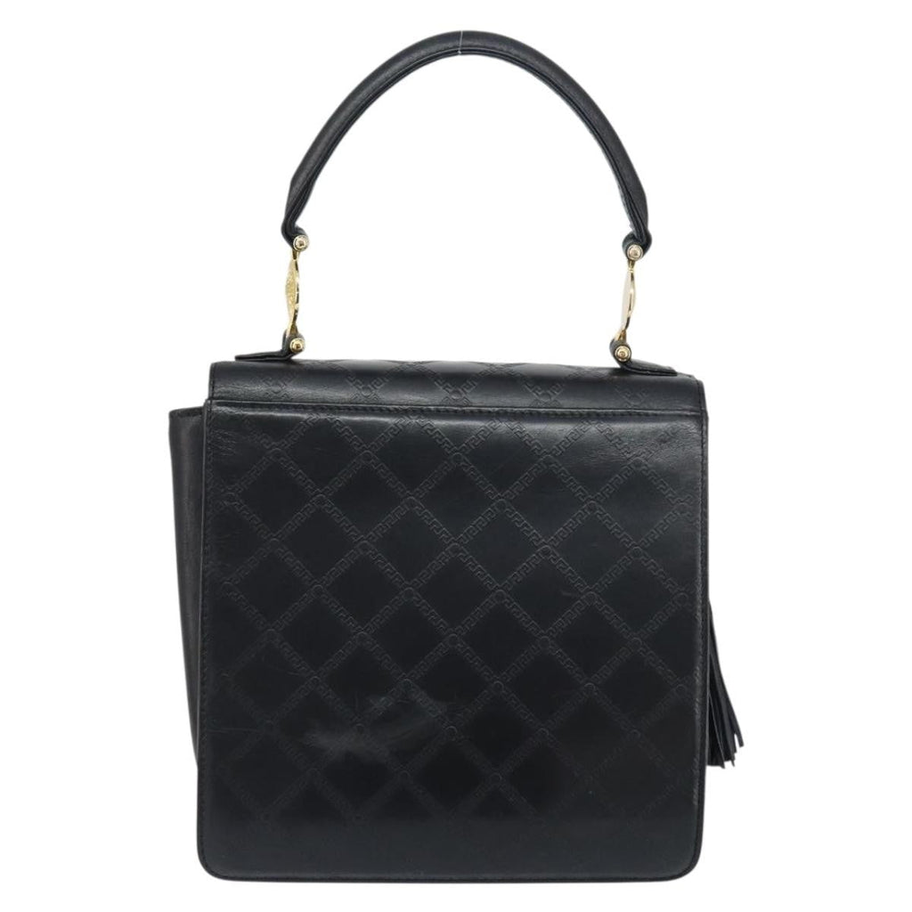 Versace Vintage Handbag Leather Black Leather Handbag (Authentic  )