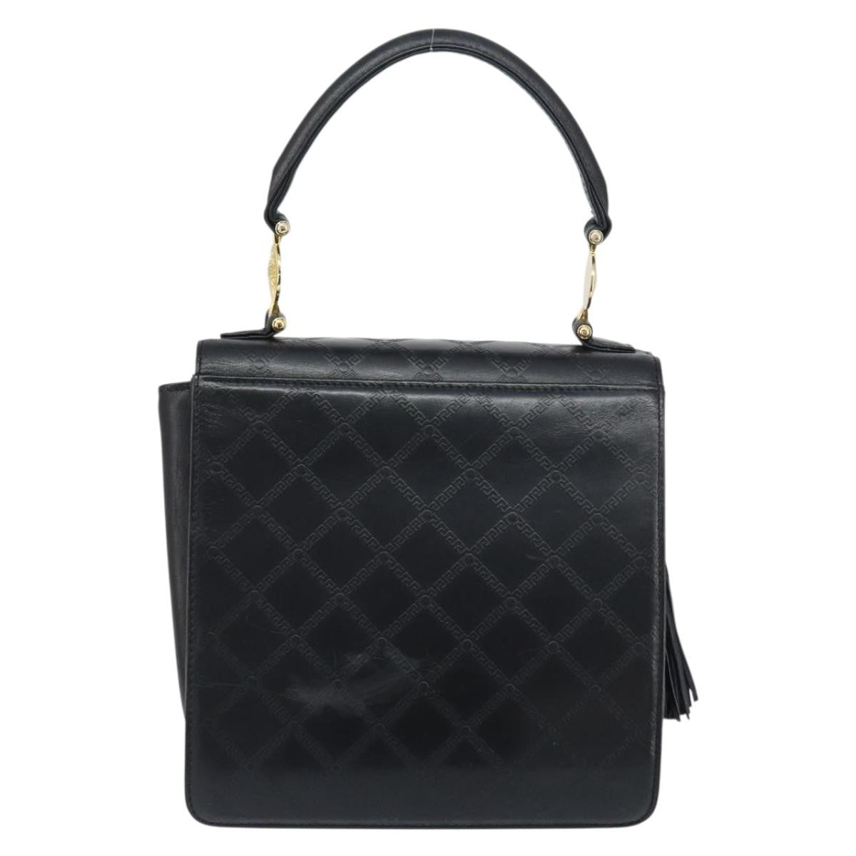 Versace Vintage Handbag Leather Black Leather Handbag (Authentic  )