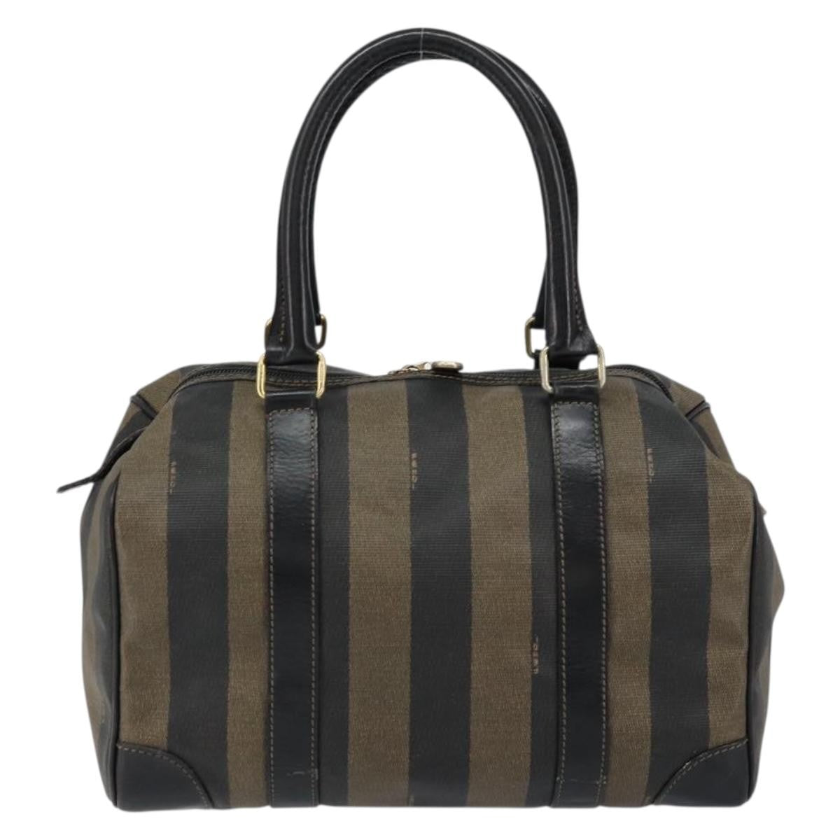 Fendi Vintage Pequin Boston Bag Coated Canvas Brown Canvas Handbag (Authentic  )