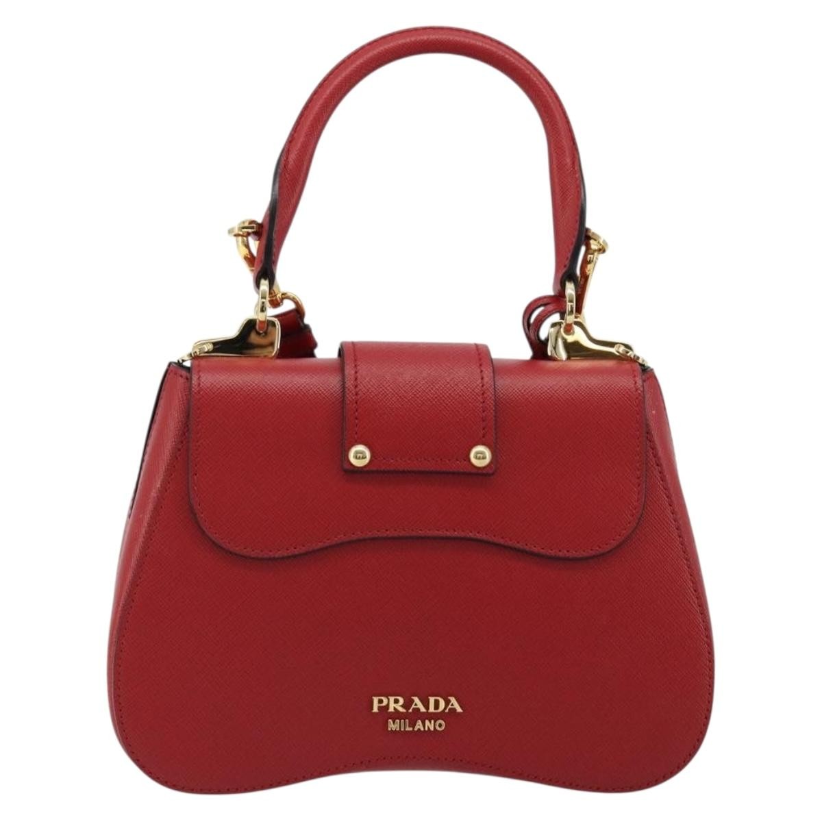 Prada Sidonie Top Handle Bag Saffiano Leather Red Leather Handbag ( )