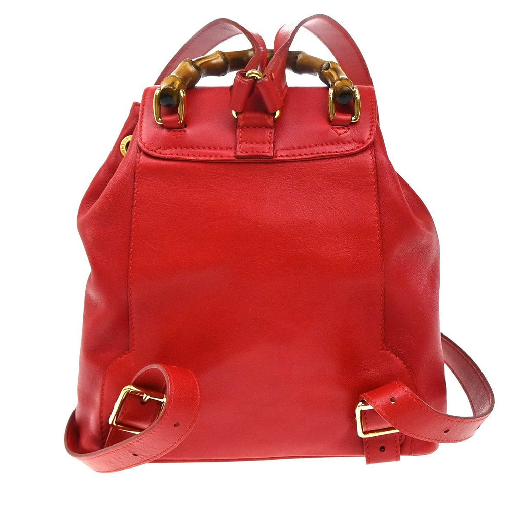 Gucci Vintage Bamboo Backpack Leather Red Leather Backpack Bag (Authentic  )