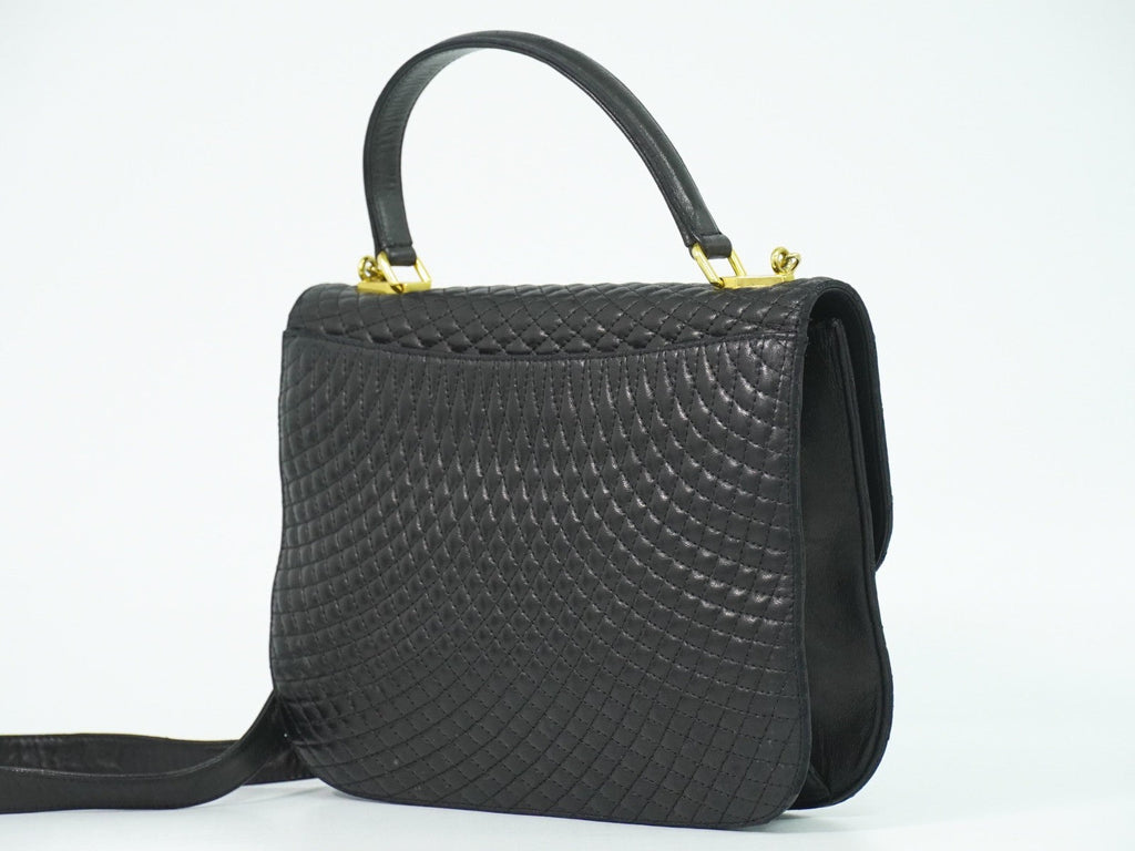 Bally Vintage Handbag Quilted Leather Black Leather Handbag (Authentic  )