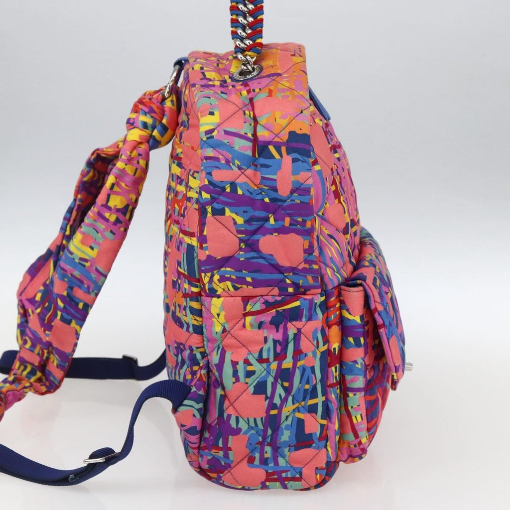 Chanel Cc Pocket Backpack Quilted Printed Foulard Multicolour Nylon Backpack Bag (Authentic  )