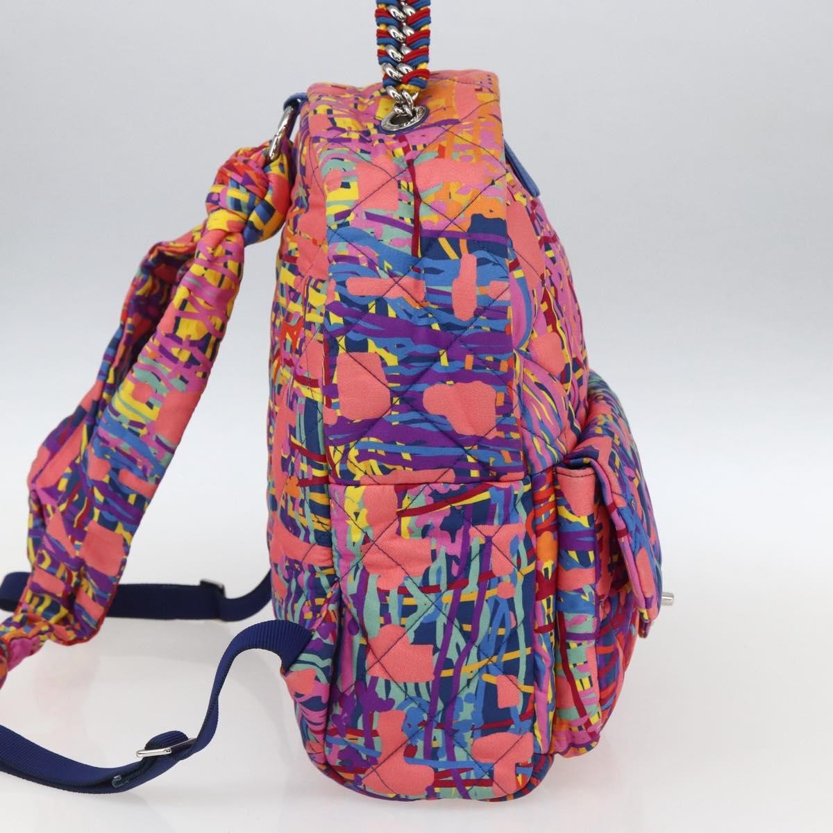 Chanel Cc Pocket Backpack Quilted Printed Foulard Multicolour Nylon Backpack Bag (Authentic  )