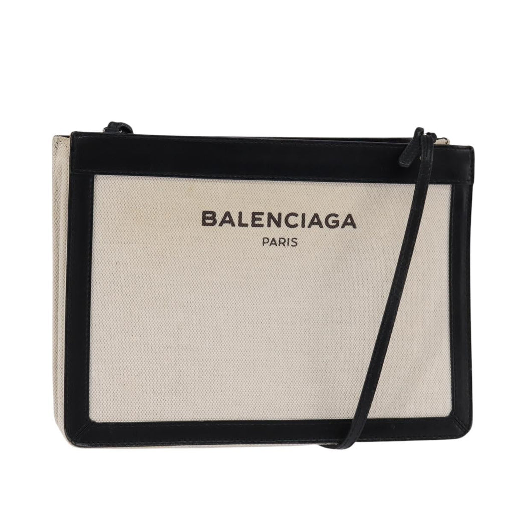 Balenciaga Navy Pochette Canvas And Leather White Canvas Bag (Authentic  )