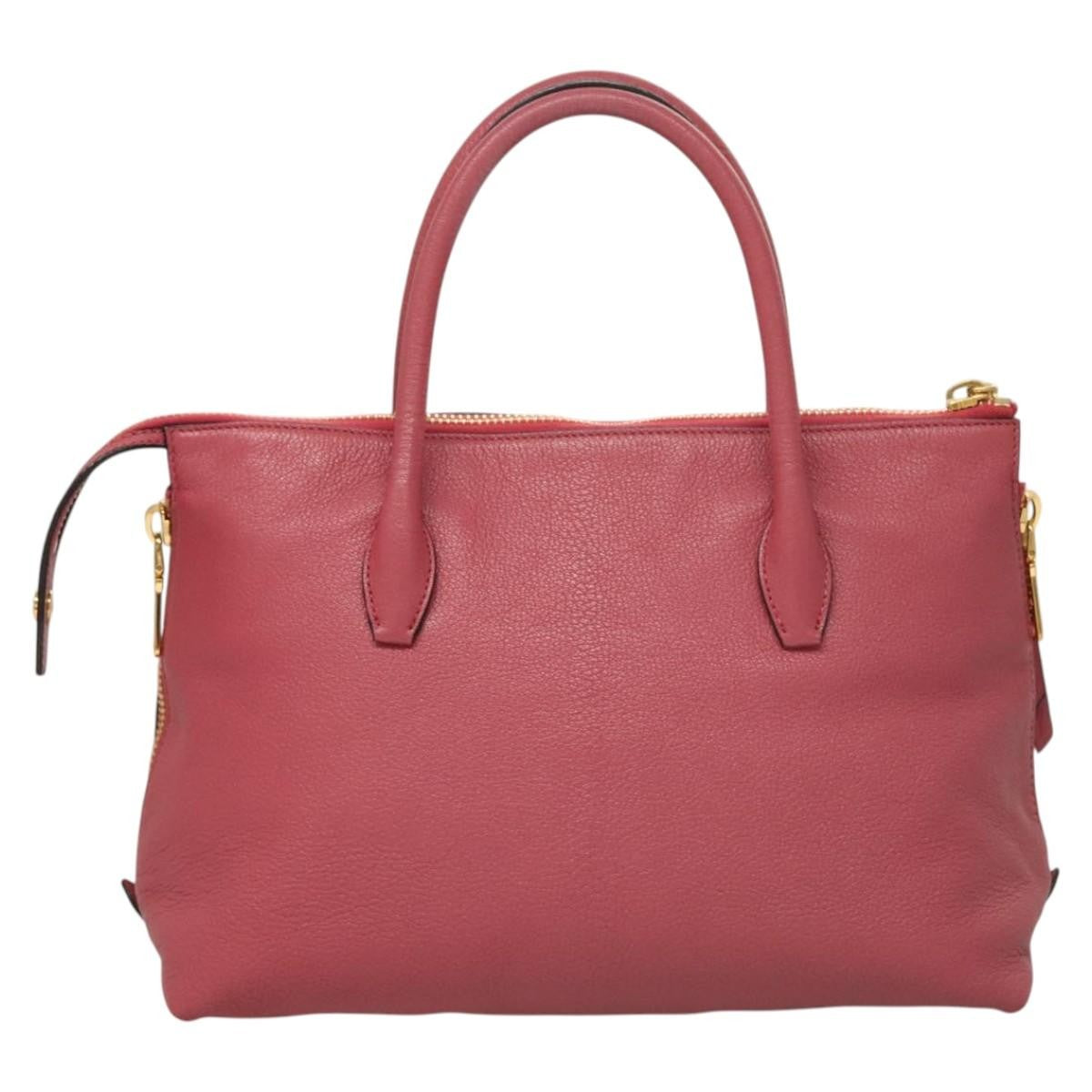 Miu Miu Convertible Madras Side Zip Satchel Grainy Leather Pink Leather Bag (Authentic  )