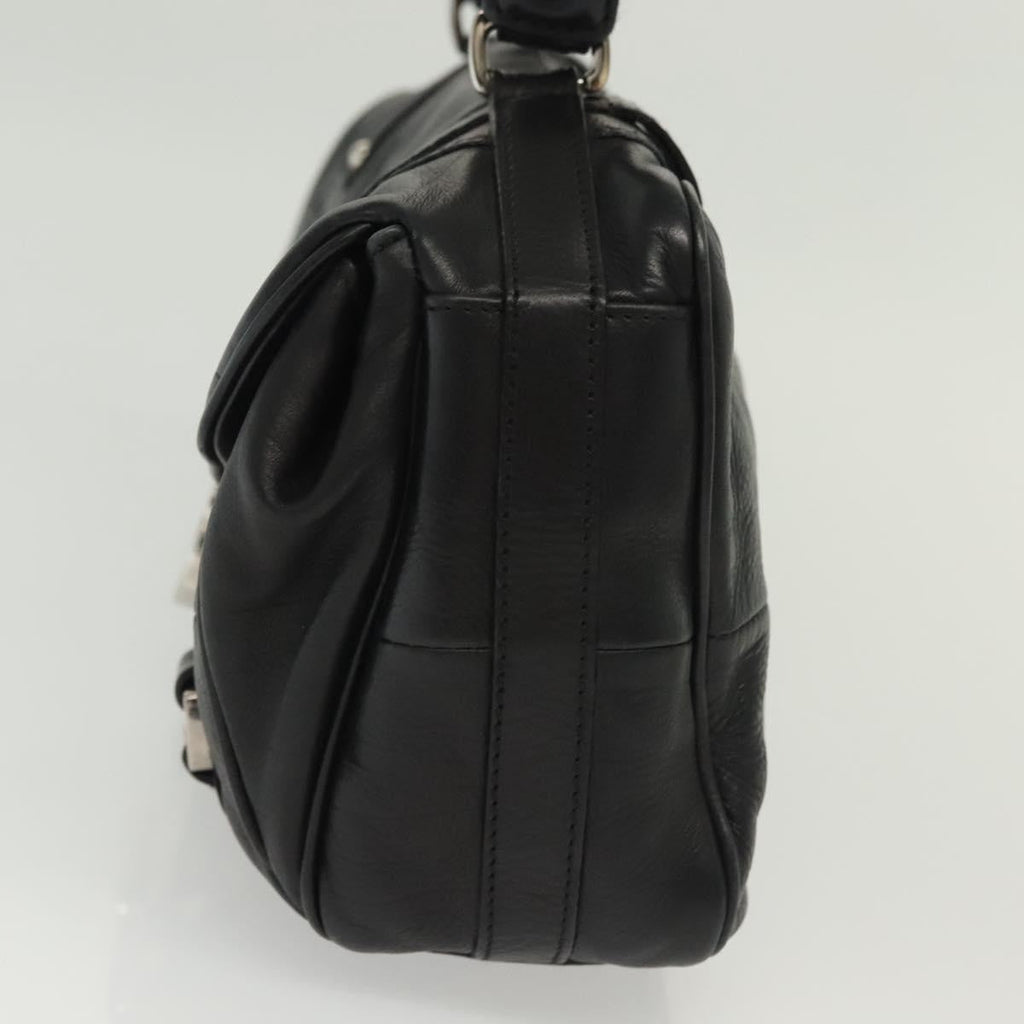 Salvatore Ferragamo Gancini Handbag Leather Black Leather Handbag (Authentic  )