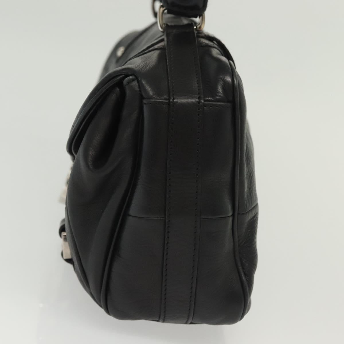 Salvatore Ferragamo Gancini Handbag Leather Black Leather Handbag (Authentic  )
