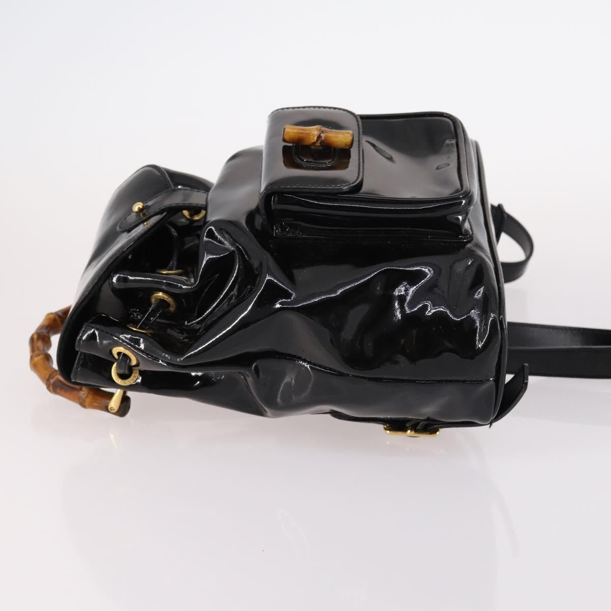 Gucci Vintage Bamboo Backpack Patent Black Patent_Leather Backpack Bag (Authentic  )