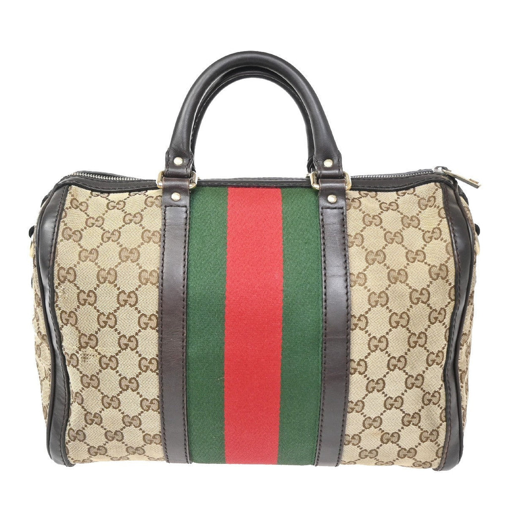 Gucci Vintage Web Boston Bag Gg Canvas Brown Canvas Handbag (Authentic  )