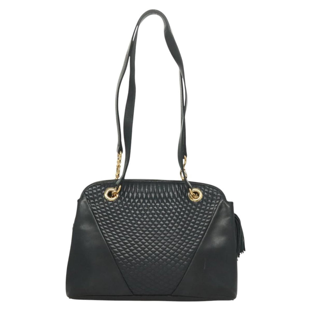 Bally Vintage Shoulder Bag Quilted Leather Black Leather Handbag ( )