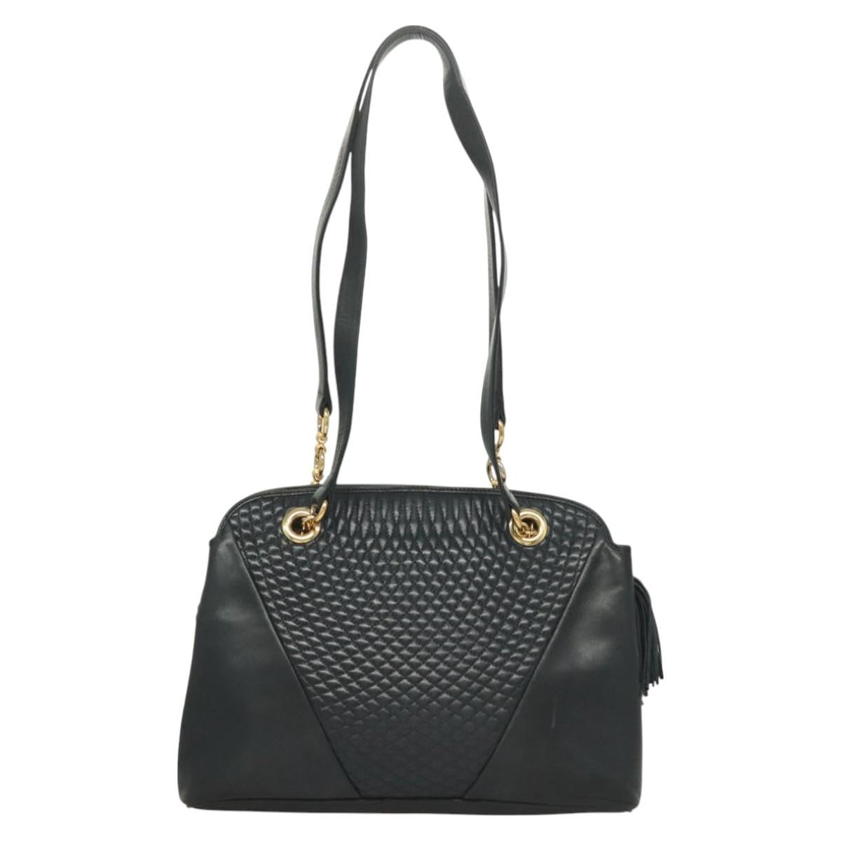 Bally Vintage Shoulder Bag Quilted Leather Black Leather Handbag ( )