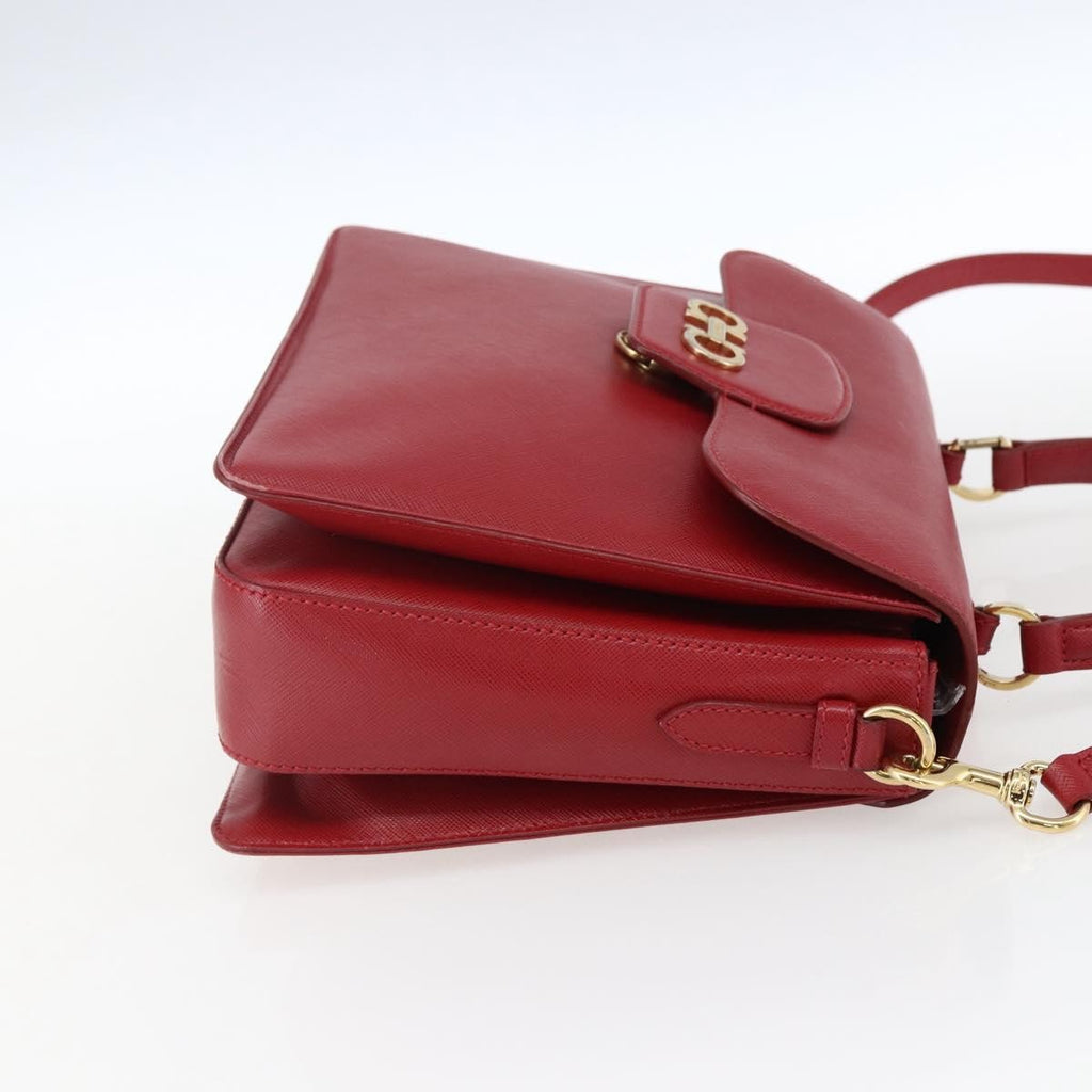 Salvatore Ferragamo Gancini Handbag Leather Red Leather Handbag (Authentic  )