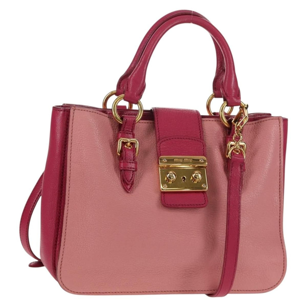 Miu Miu Madras Convertible Lock Tote Leather Pink Leather Handbag (Authentic  )