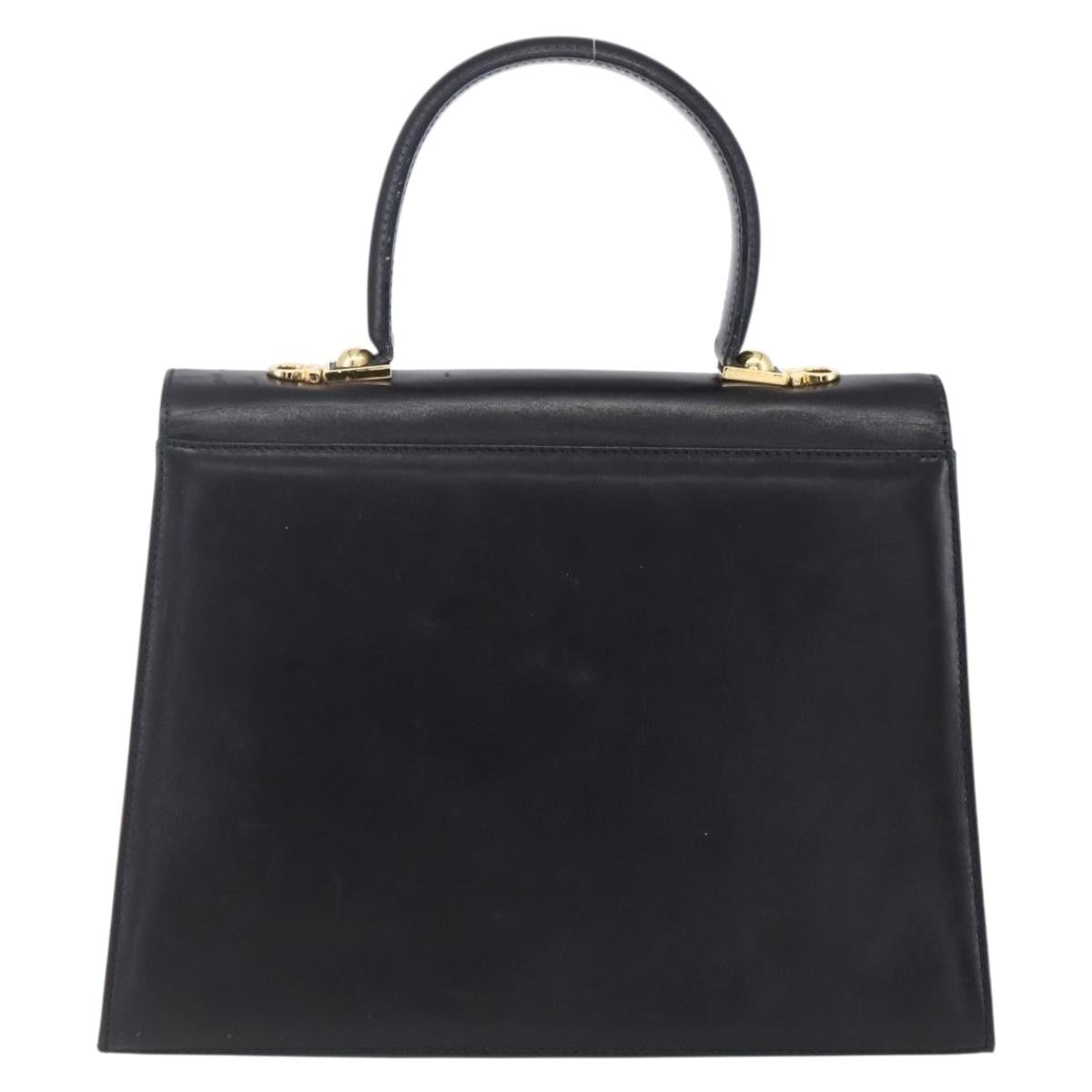 Salvatore Ferragamo Gancini Handbag Leather Black Leather Handbag (Authentic  )