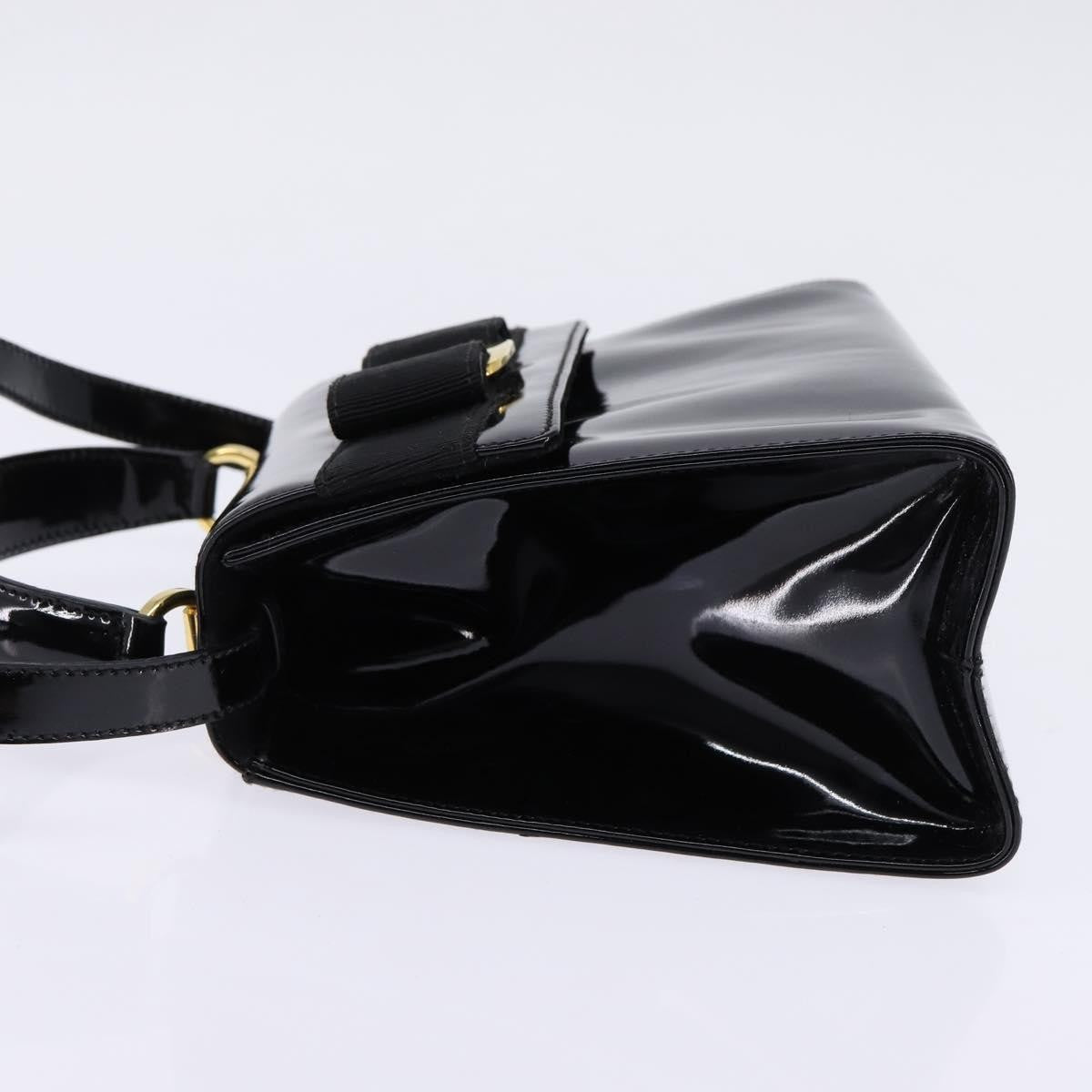 Salvatore Ferragamo Vintage Vara Bow Top Handle Bag Patent Leather Black Patent_Leather Handbag (Authentic  )