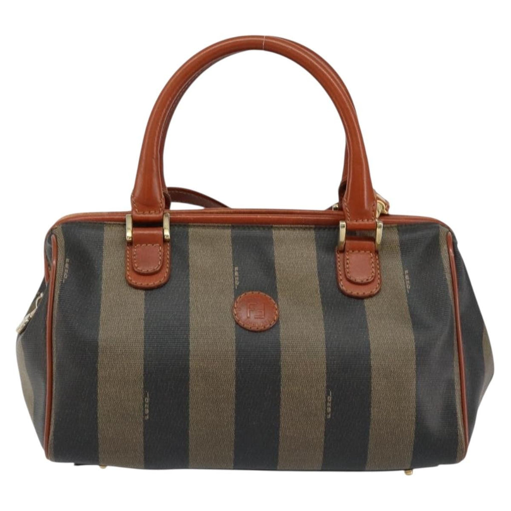 Fendi Vintage Pequin Convertible Boston Bag Coated Canvas Black Canvas Handbag (Authentic  )